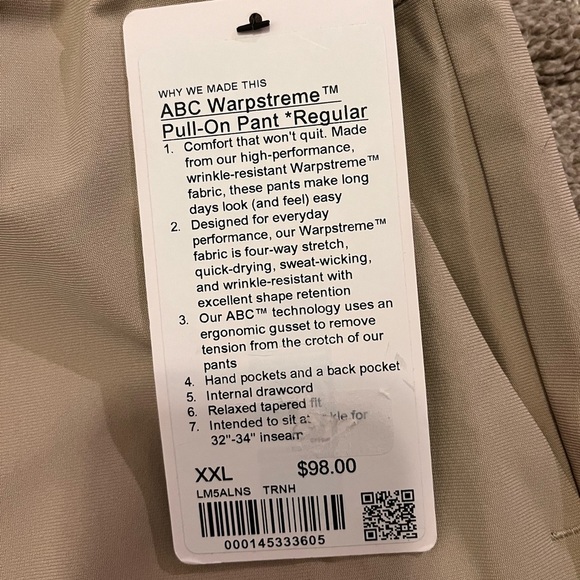 Brand New Mens Lululemon ABC Pull On Pants Warpstreme Size XXL NWT - Picture 4 of 13
